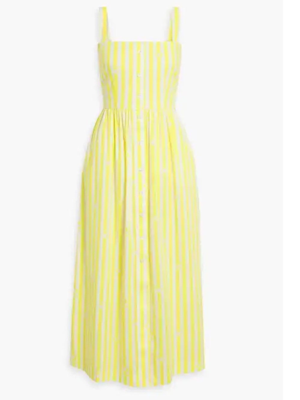 HVN Laura Yellow Striped Cotton-Poplin Midi Dress